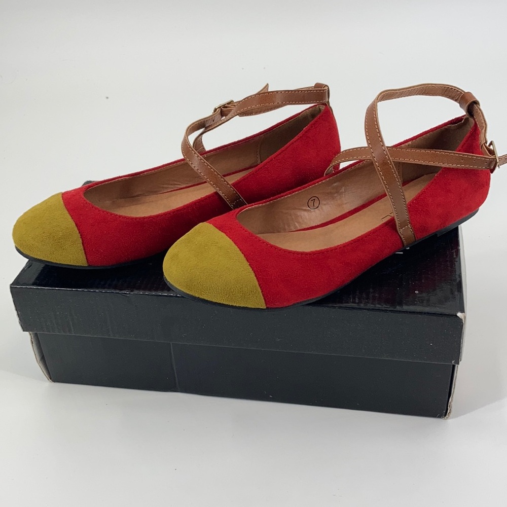 C Label Lora Strappy Ballet Flats Red Mustard Women's 7